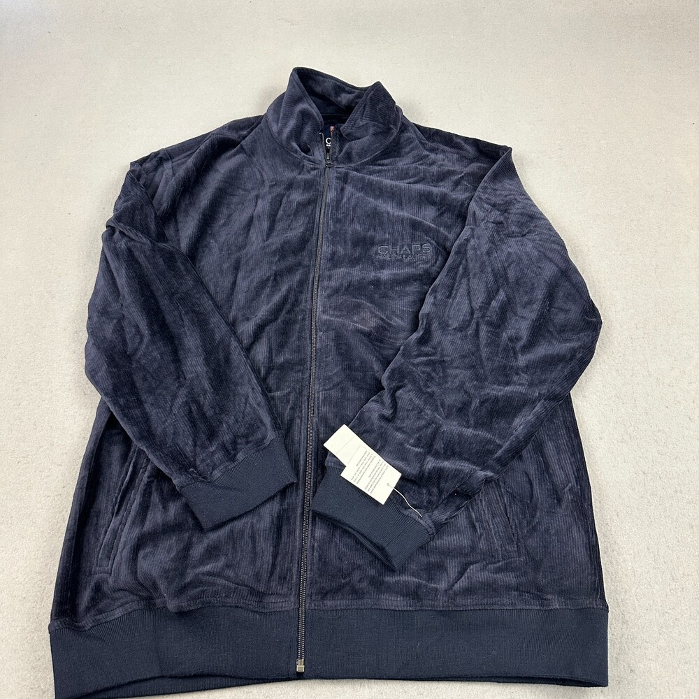 Vintage Chaps Ralph Lauren Jacket Men Large Blue Full Zip Knit Velour L Y2K